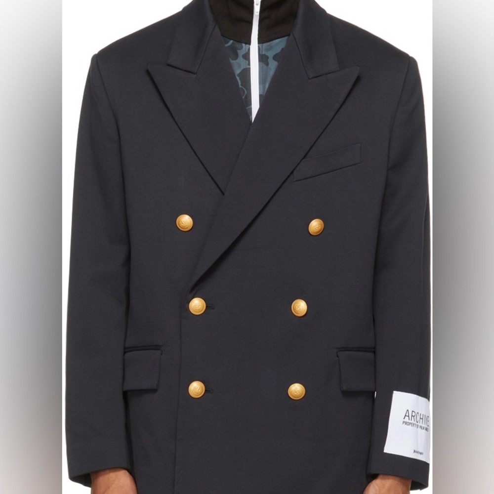 Palm Angels Double-Breasted Blazer Navy Blue